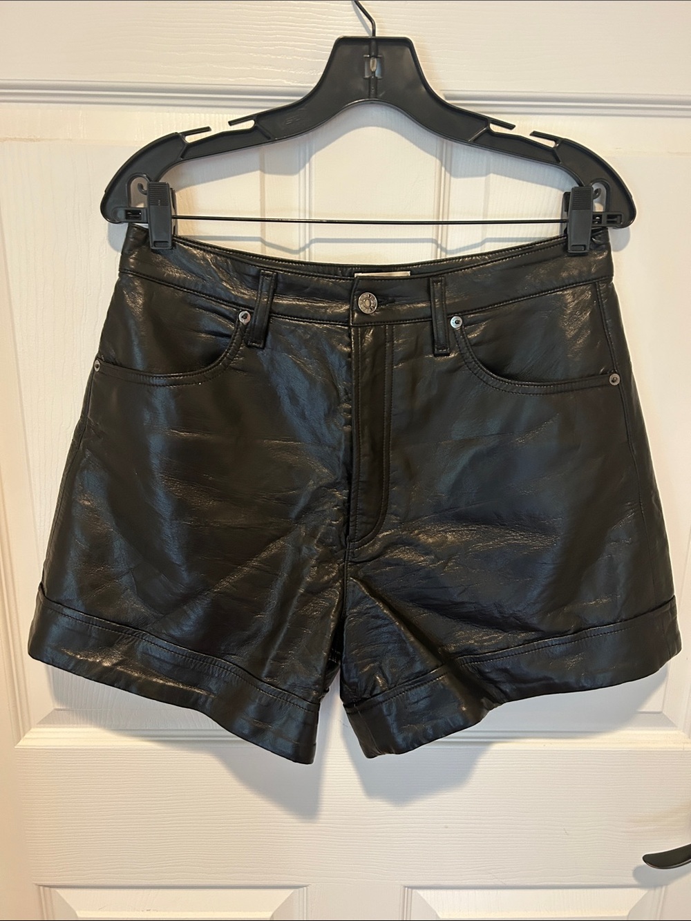 Agolde Black Faux Leather High-Rise Shorts